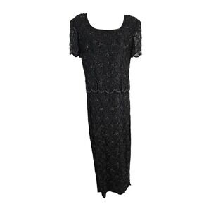 Vintage Beaded Evening Gown Dress Women's Size 8 Black Formal Maxi Prom Stenay